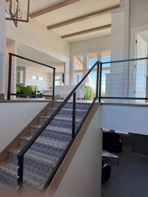 Custom Modern Interior Railing With Stainless Steel Cable Pickets In Dike, IA