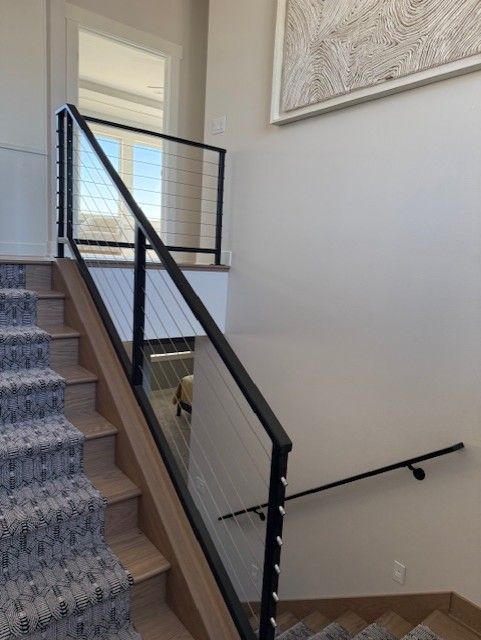 Custom Modern Interior Railing With Stainless Steel Cable Pickets In Dike, IA