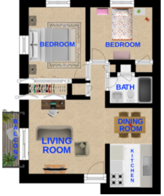 Floor Plan: 2 Bed · 1 Bath · 785 SQ. FT.