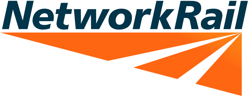 Network Rail logo with dark blue text and orange geometric swoosh