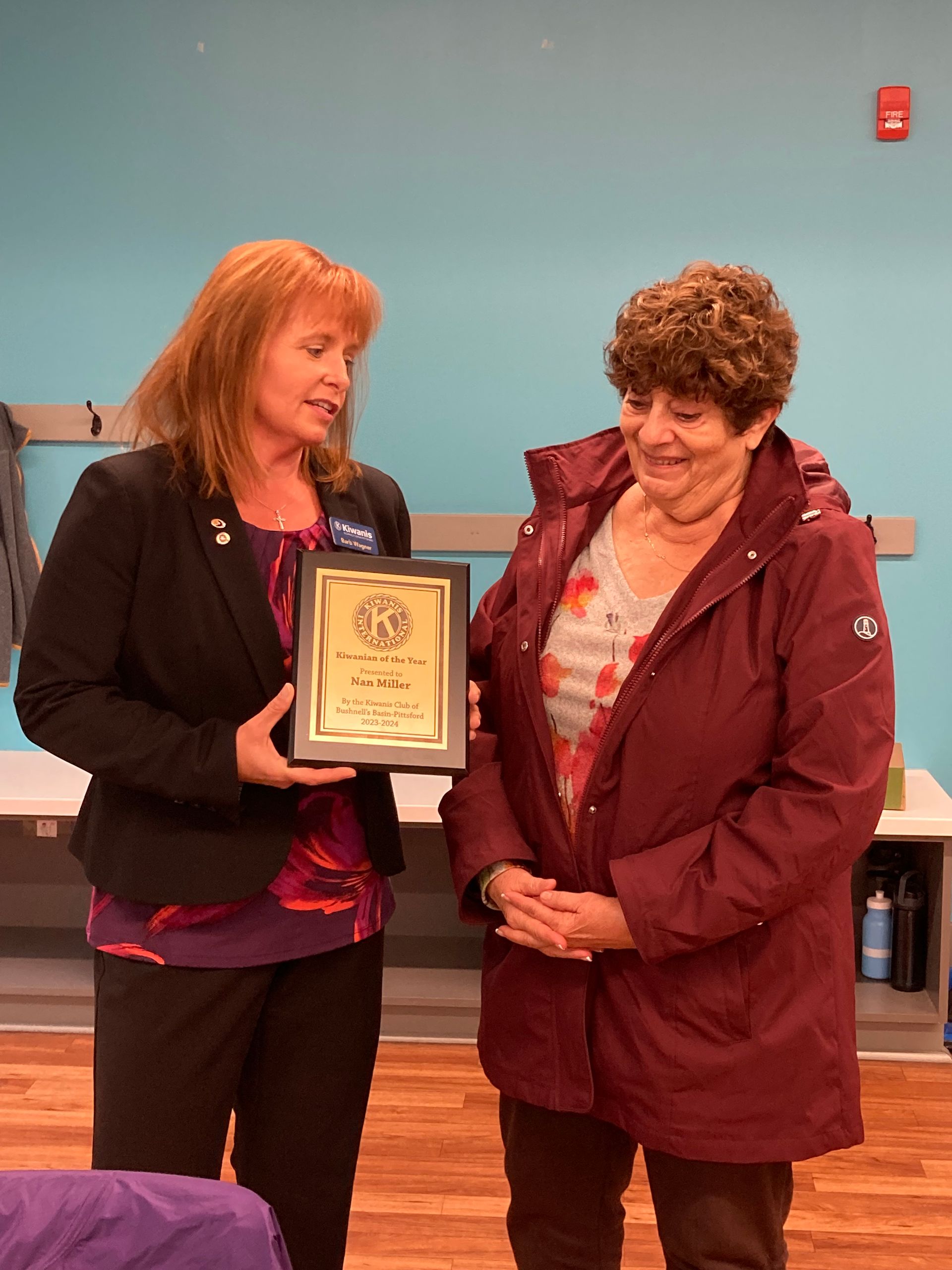 2024 Kiwanian of the Year Nan Miller receives award.