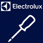 Logo Electrolux su sfondo blu con icona di cacciavite bianca