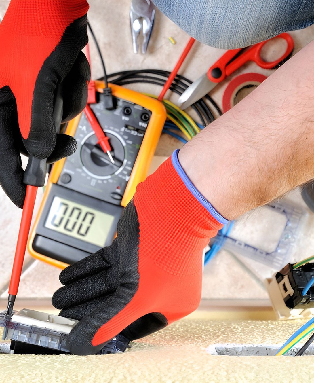 Electrician Testing Wires with a Multimeter — Electrician in Tamworth, NSW