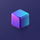 A blue and purple cube on a dark blue background.