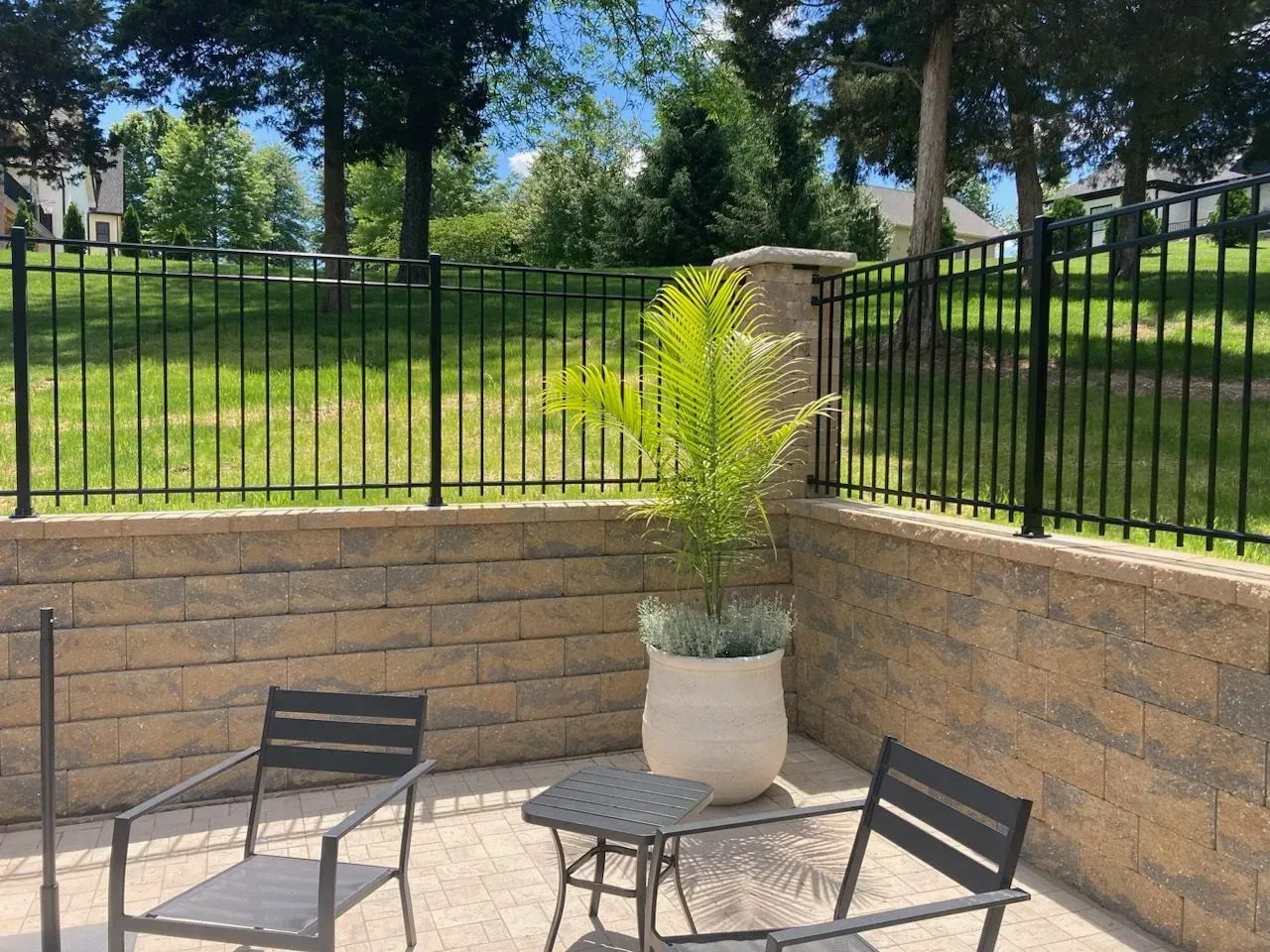 wood retaining walls beside the walkway