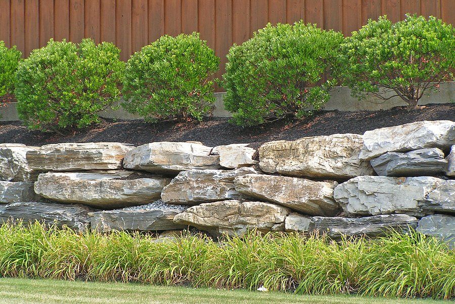 newly installed stone retaining walls