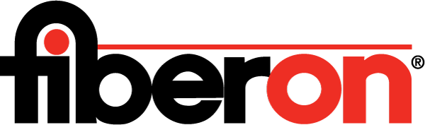 A red and black fiberon logo on a white background