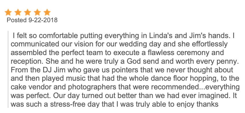 I felt so comfortable putting everything in linda 's and jim 's hands.