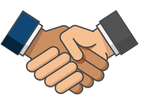 A cartoon illustration of two people shaking hands.
