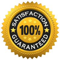 A gold and black satisfaction guaranteed seal