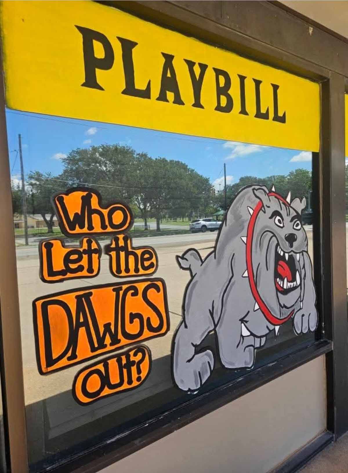 Yellow window sign with 