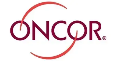 ONCOR logo, burgundy text with a partially encircling red arc.