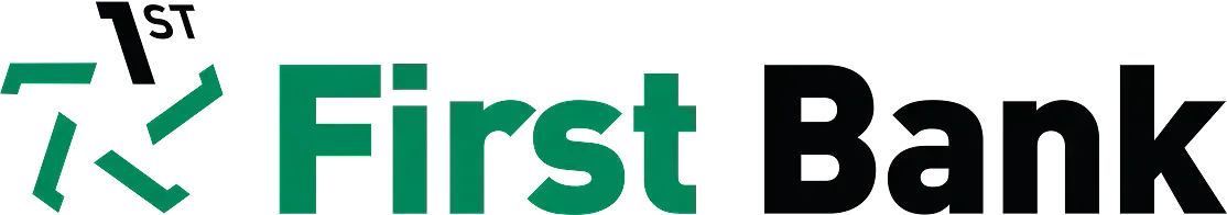 First Bank logo with a green star and 