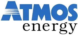 Logo for Atmos Energy, a natural gas distribution company, with a blue and white design.