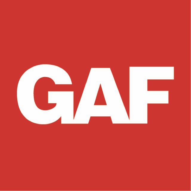 The white letters "GAF" centered on a solid red square background.