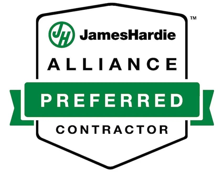 A green and white James Hardie Alliance Preferred Contractor badge on a white background.