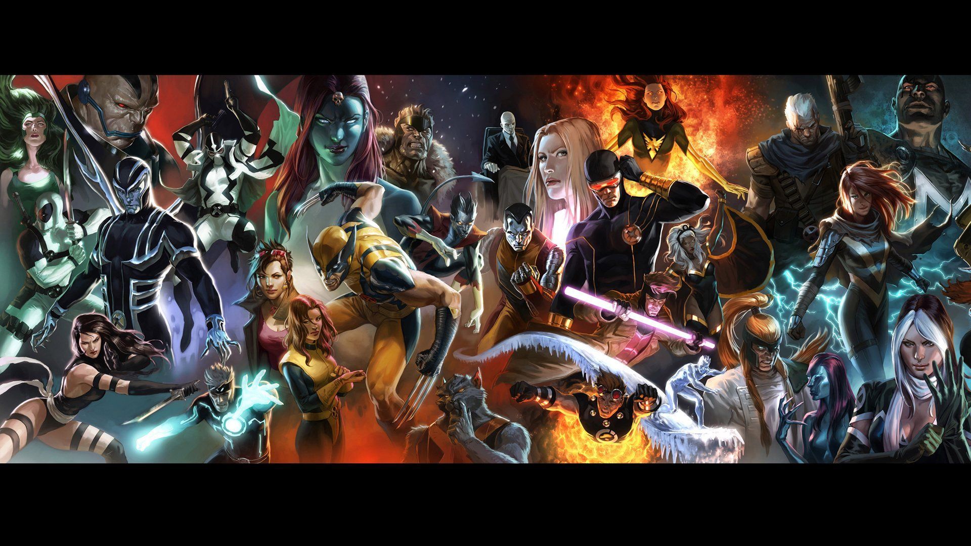 Collage of Marvel X-Men characters, vibrant and dynamic, in a cosmic setting.