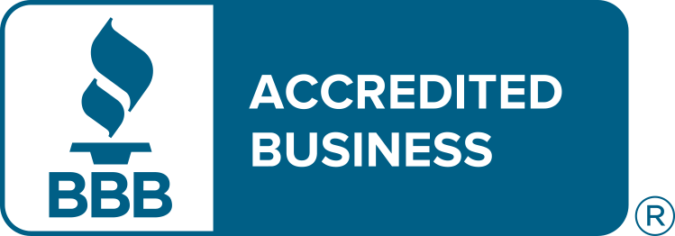 A blue sign that says accredited business on it