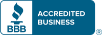 A blue sign that says accredited business on it