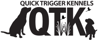 The logo for quick trigger kennels shows a dog chasing a pheasant.