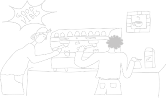 coffee shop illustration with good vibes sign