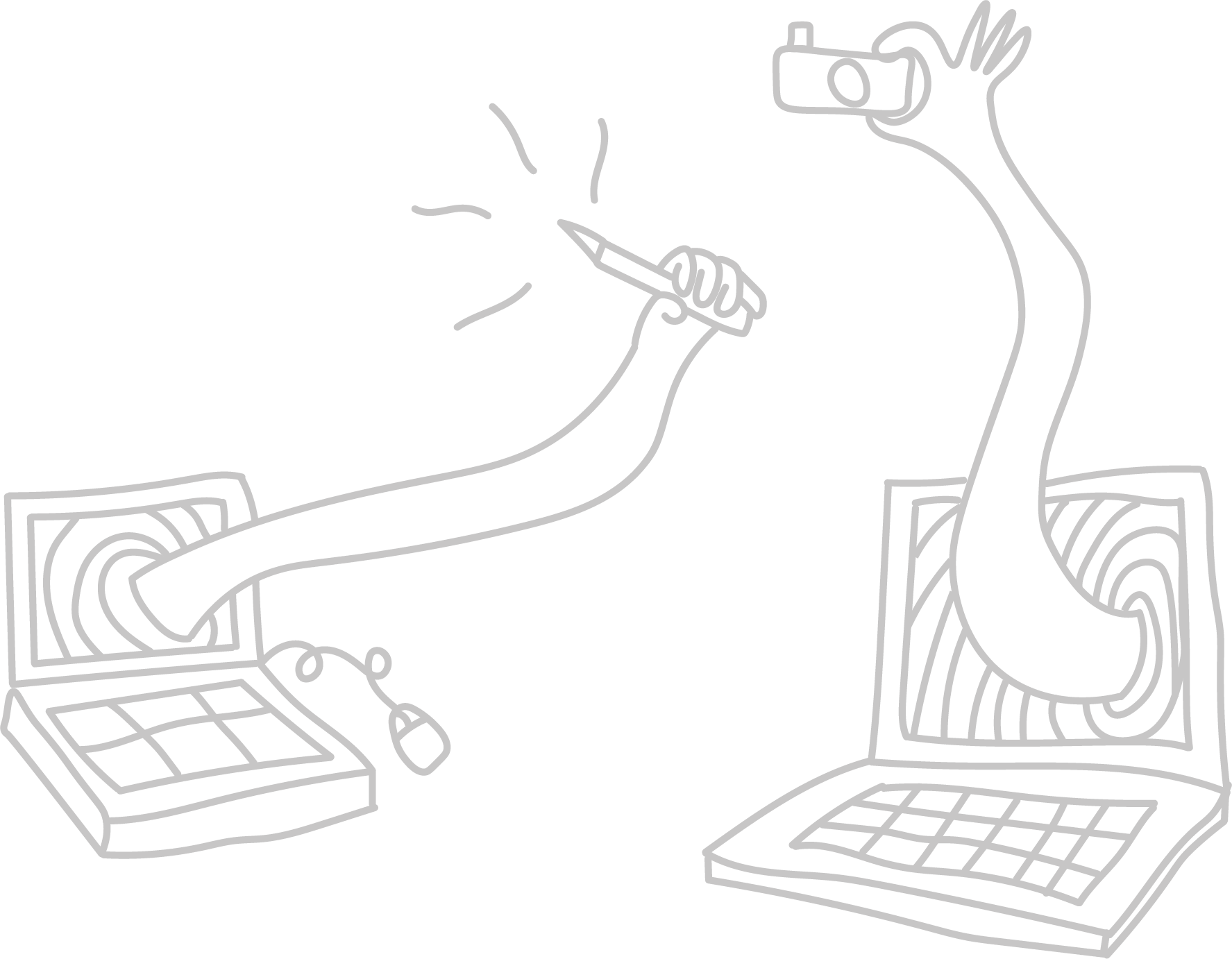 design tools illustration with hands coming out of a computer