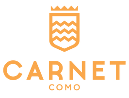 A logo for carnet como with a shield and a crown