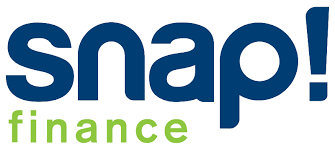 The snap finance logo is blue and green on a white background.