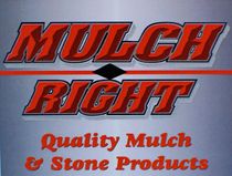 Mulch Right logo with red text and the slogan &ldquo;Quality Mulch & Stone Products&rdquo; on a gray background