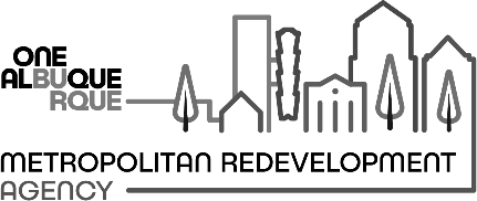 Logo of the Albuquerque Metropolitan Redevelopment Agency, with a cityscape graphic and the words 