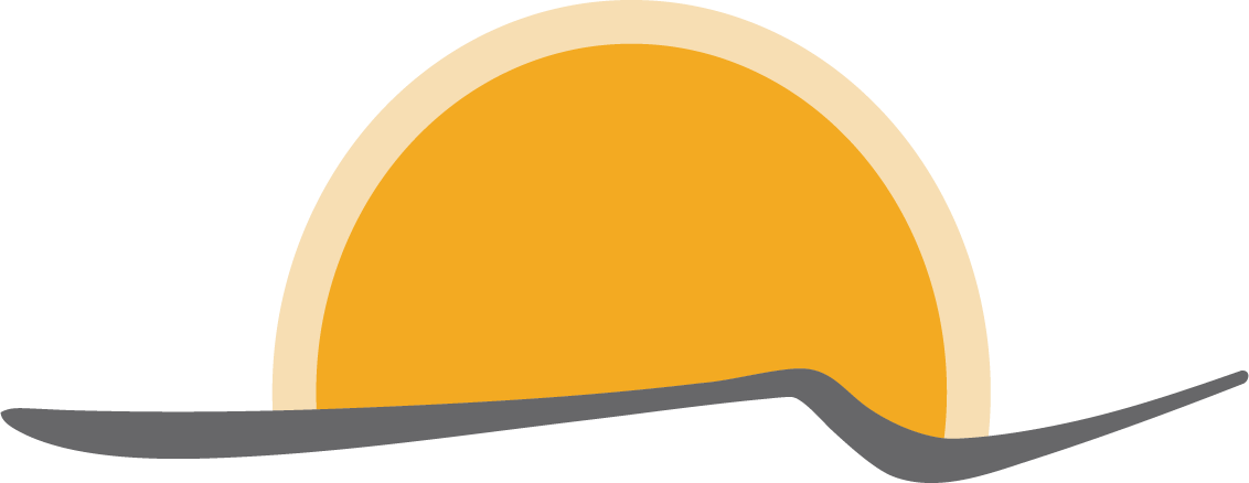 Rising sun over a dark grey horizon line; shades of orange and cream.