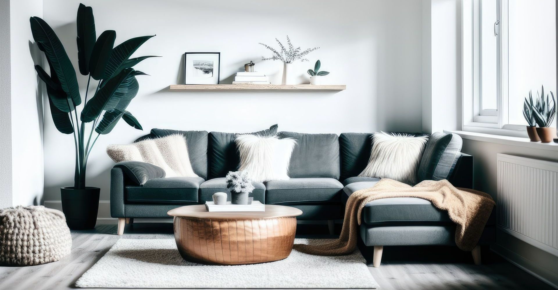 Modern gray couch in a living room