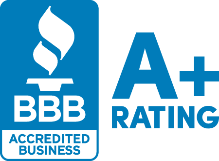 A blue logo that says bbb rating accredited business