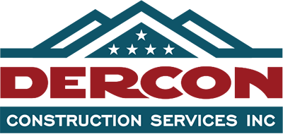 The logo for dercon construction services inc shows a mountain with stars on it.