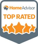 A home advisor top rated badge with four stars.