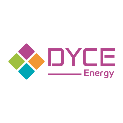 Logo of DYCE Energy with a colorful diamond shape and text.