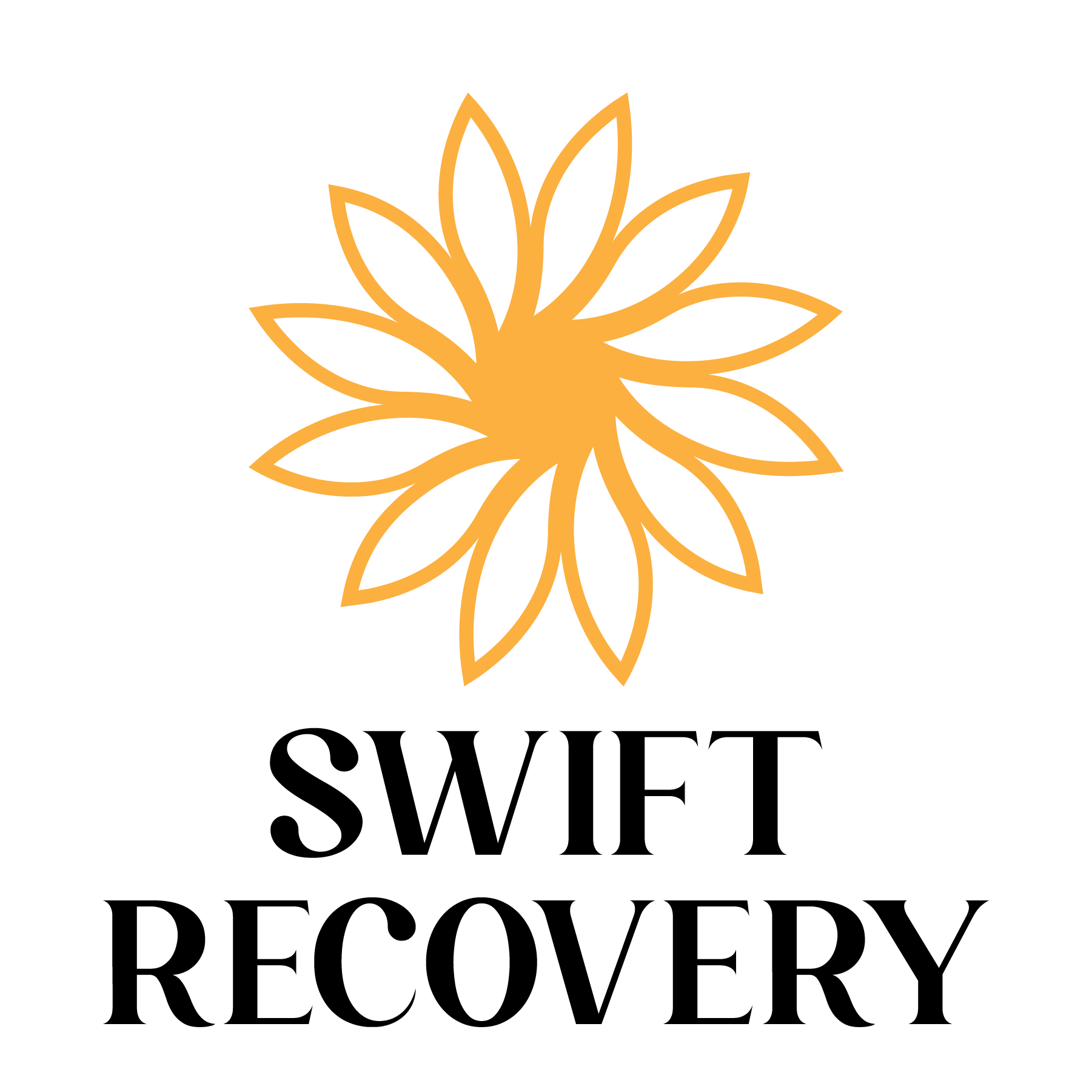 A logo for swift recovery with a yellow flower