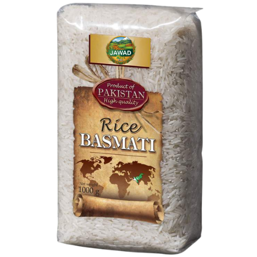 A bag of jawad rice basmati on a white background