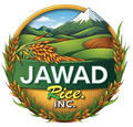 The logo for jawad rice inc. has a mountain in the background
