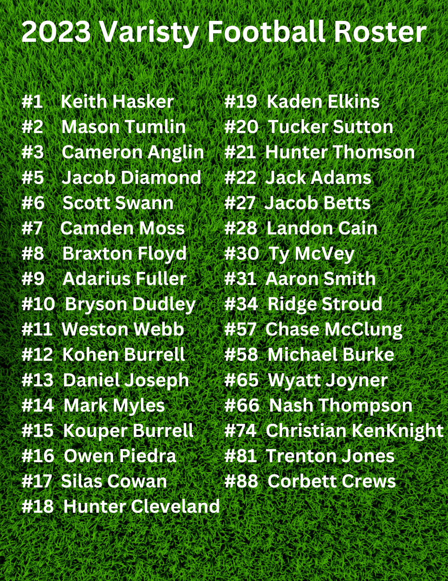 a poster of the 2023 varsity football roster .