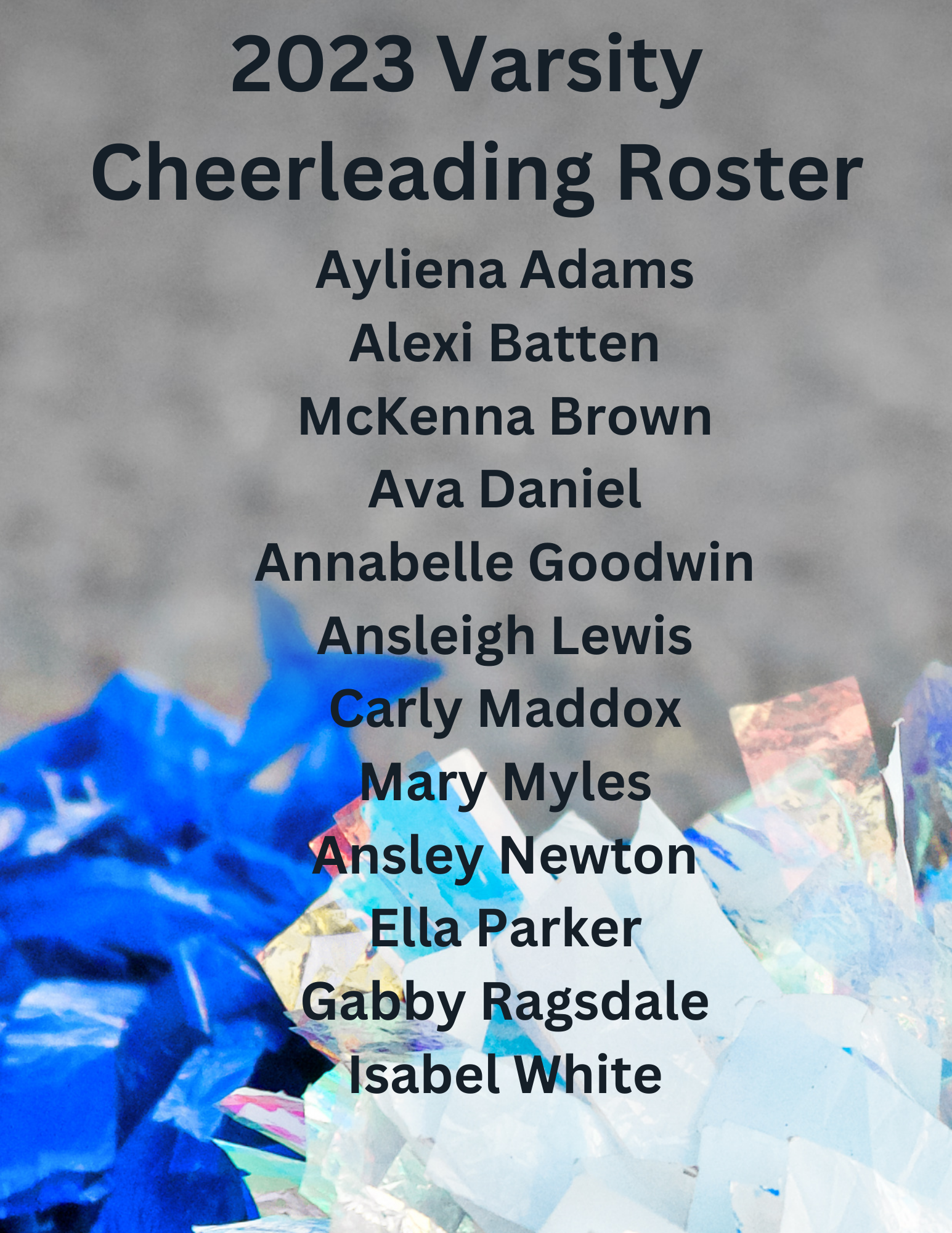 a poster for the 2023 varsity cheerleading roster