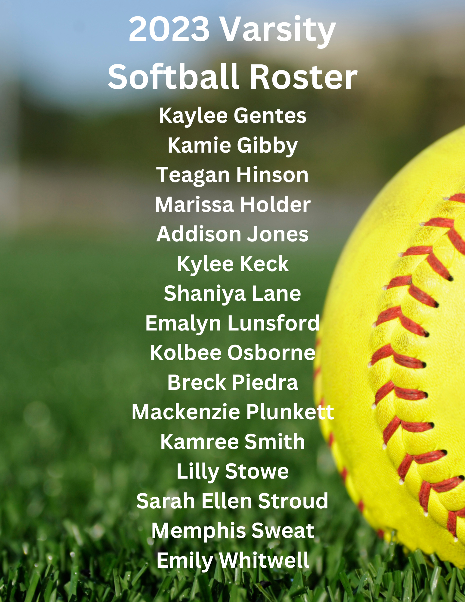 a poster for the 2023 varsity softball roster
