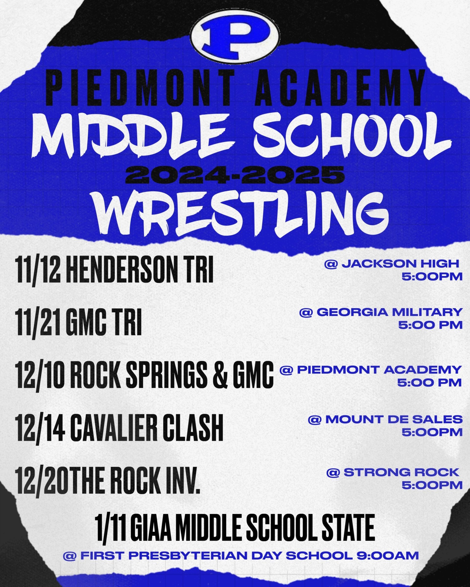 a middle school wrestling schedule for the month of november