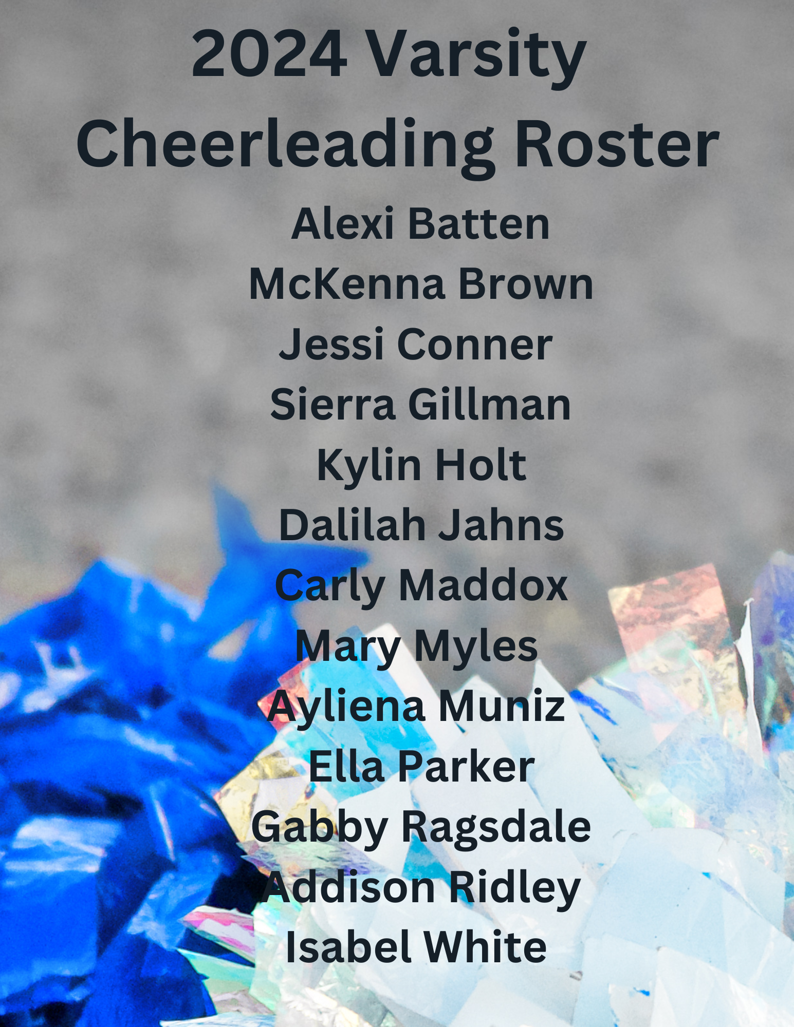 a poster for the 2023 varsity cheerleading roster