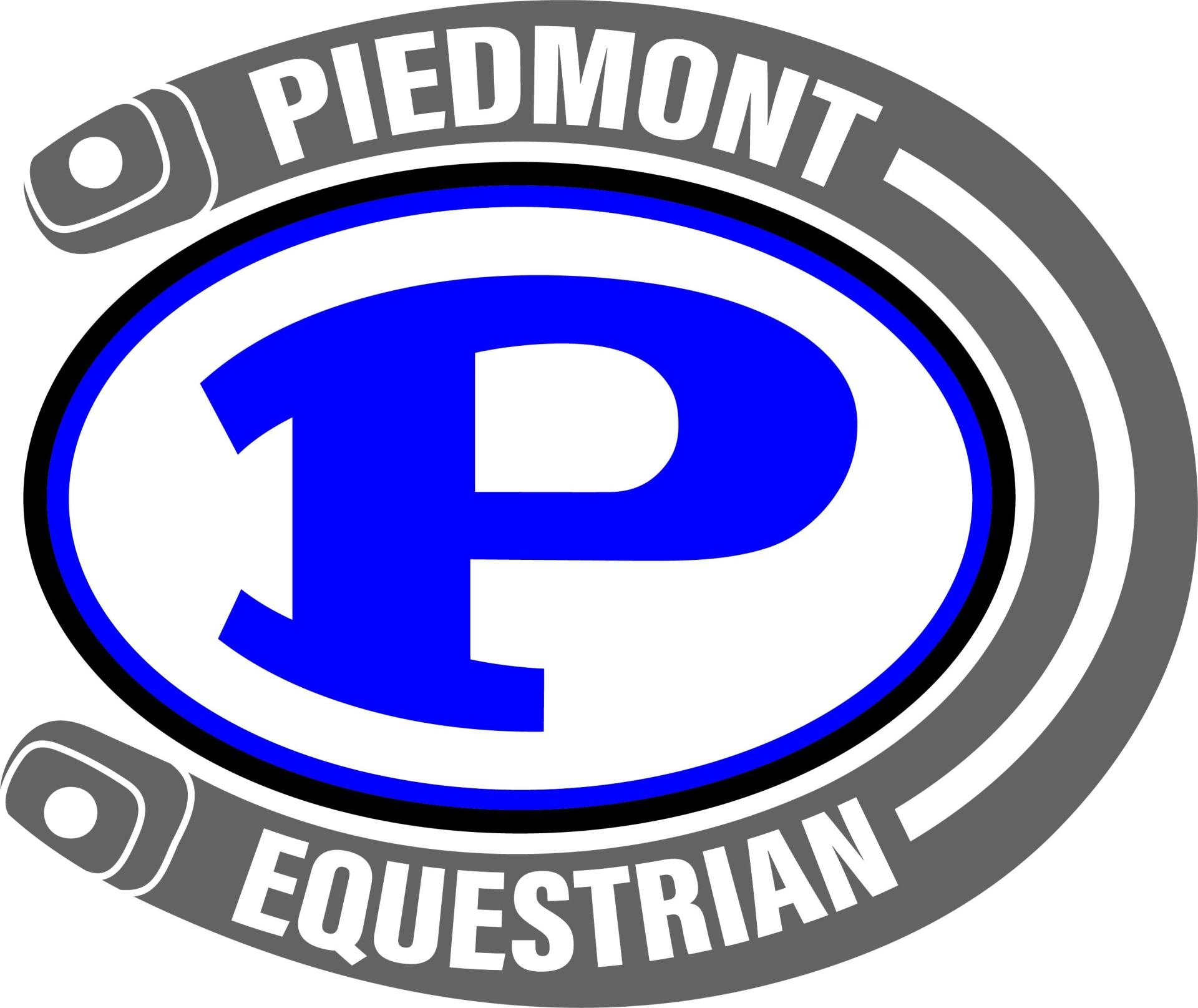 a logo for piedmont equestrian with a blue letter p
