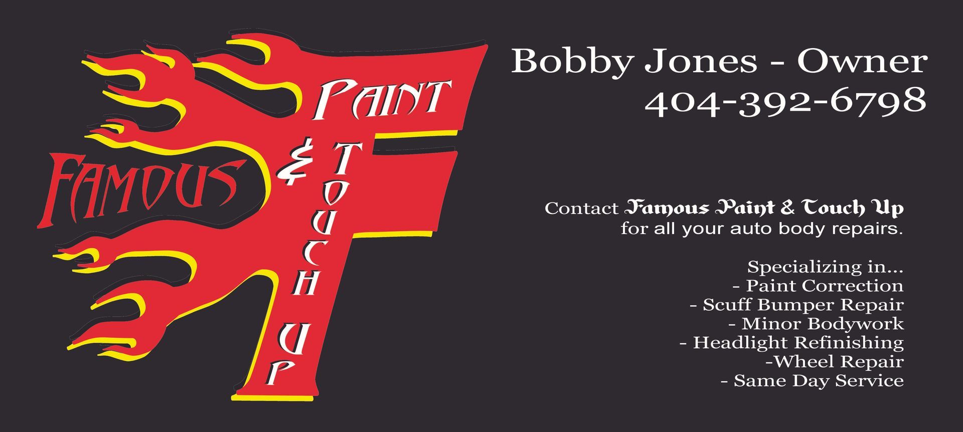 a business card for bobby jones paint and tune