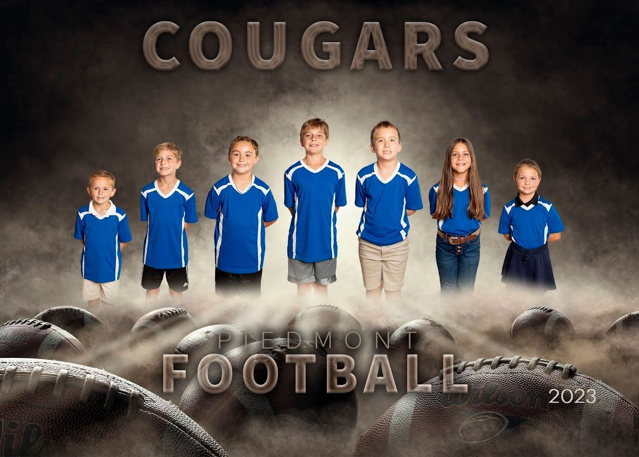 a group of children are posing for a picture for the cougars football team