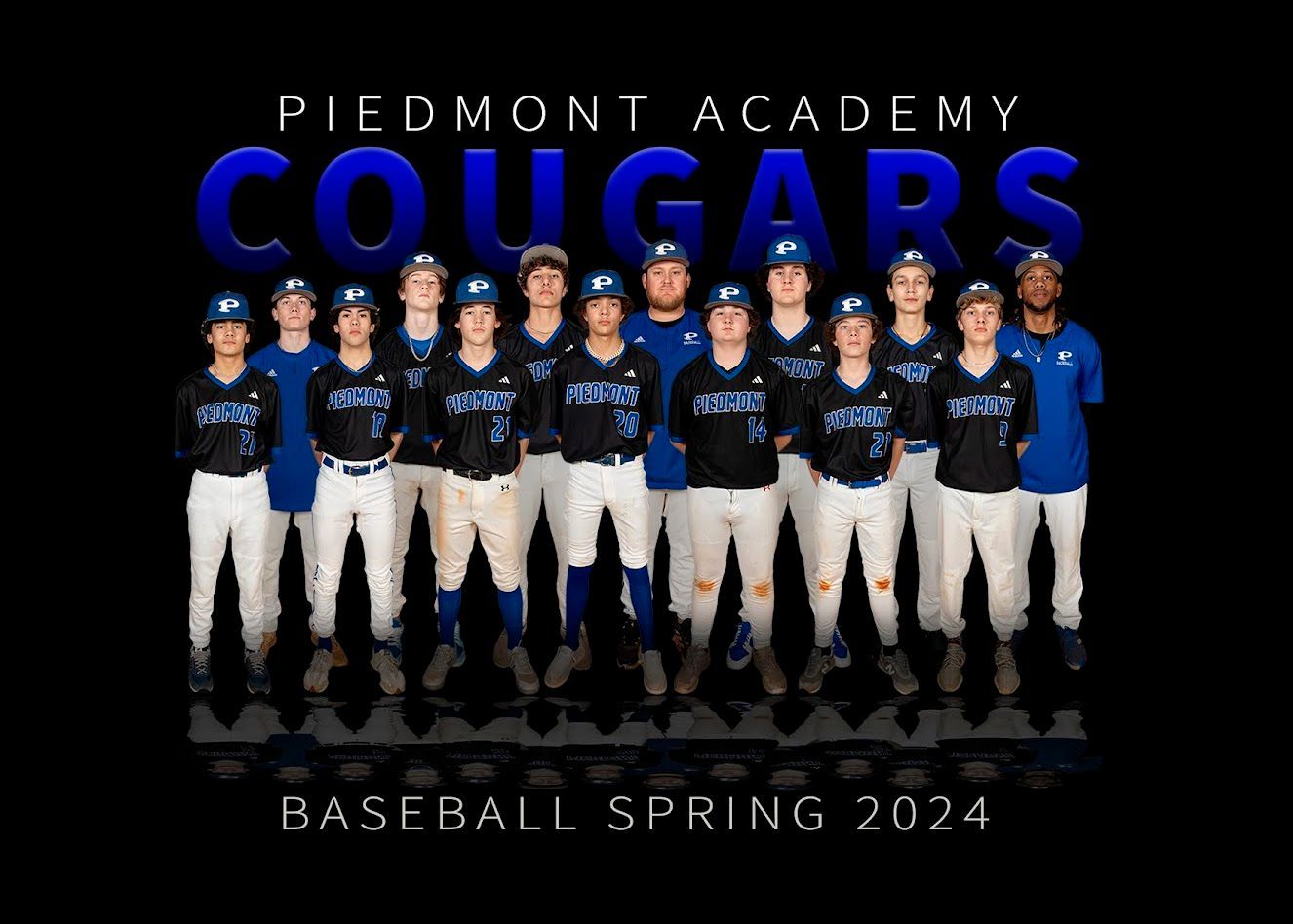 the piedmont academy cougars baseball team poses for a team photo