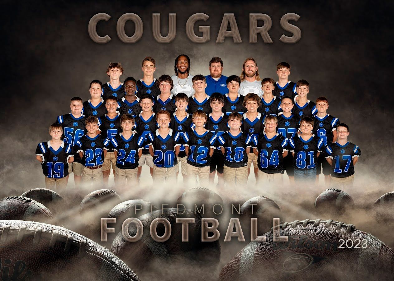 a group of cougars football players are posing for a team photo .