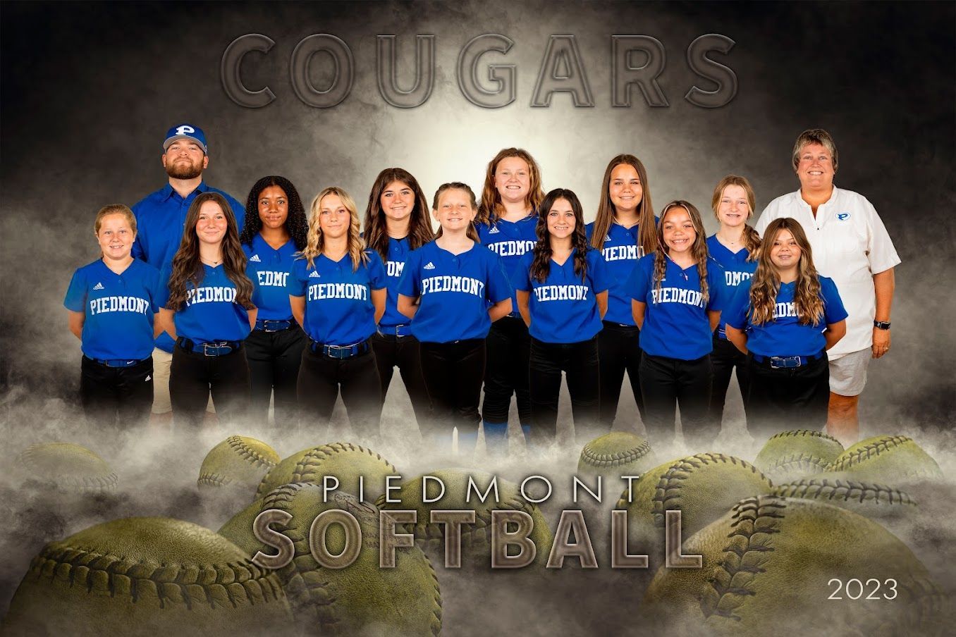 the cougars softball team is posing for a picture .